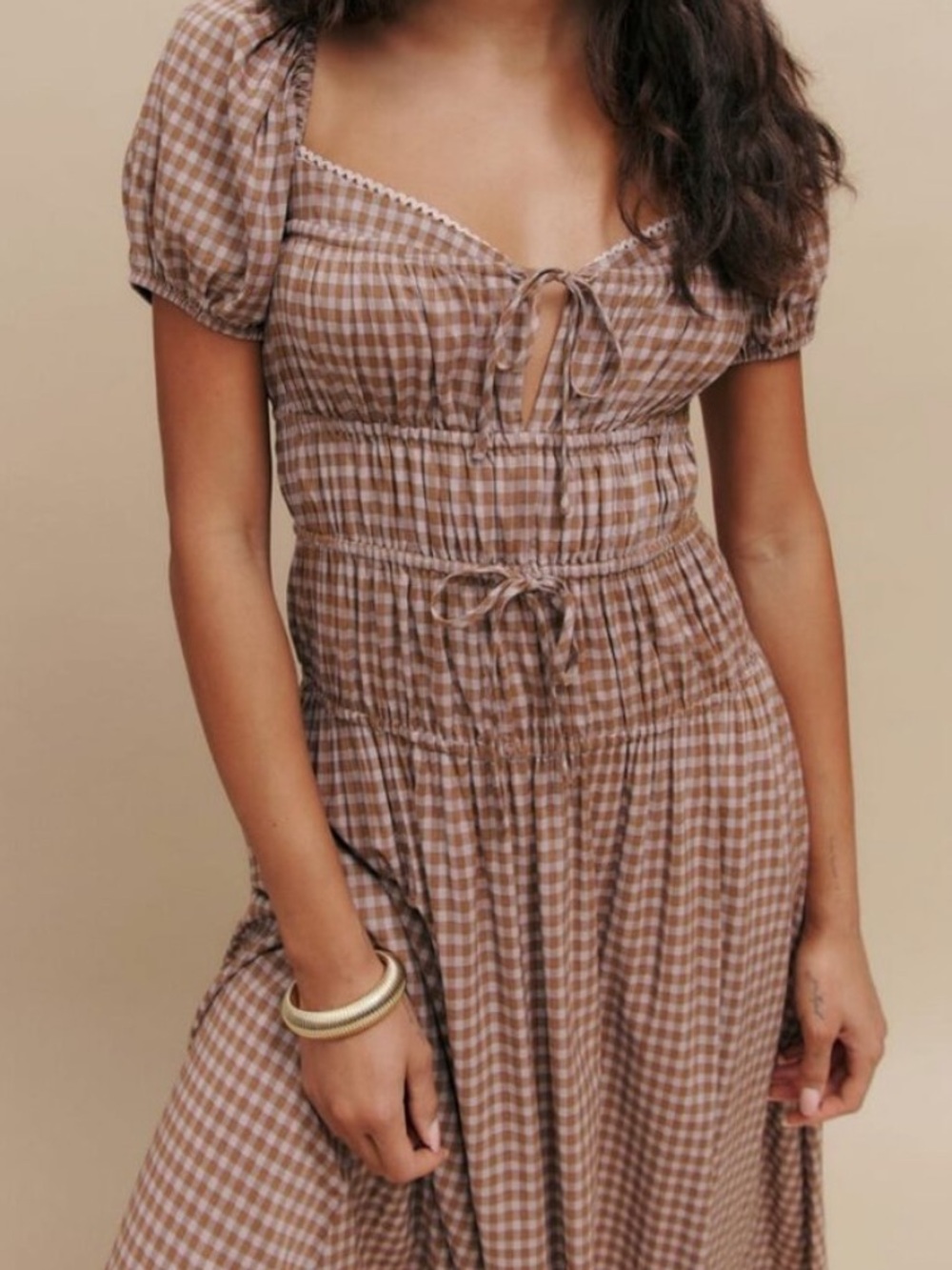 NWT REFORMATION Rhett Gingham Puff Dress - Picture 2 of 10